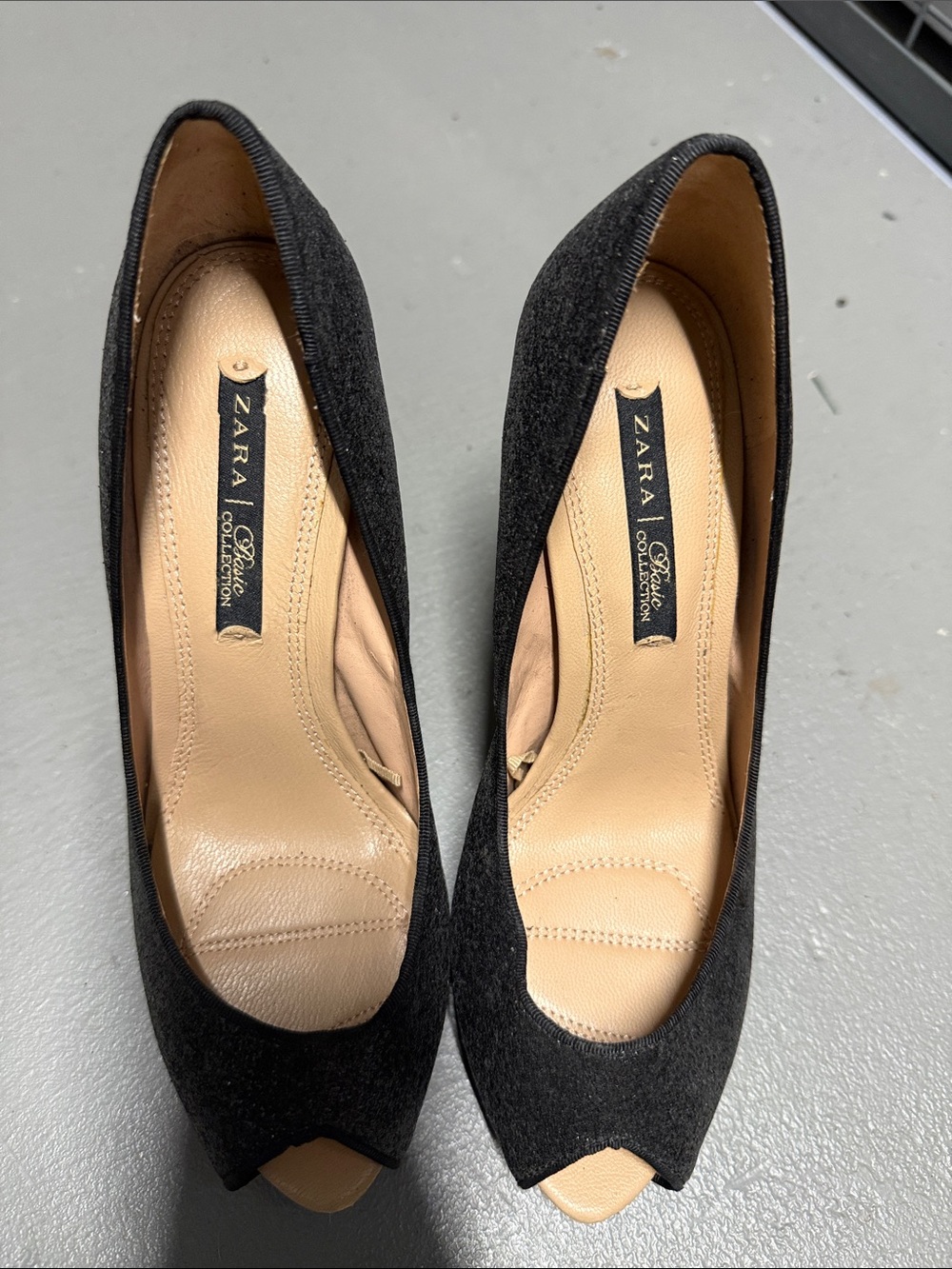 Zara Black Suede Peep-Toe Heels